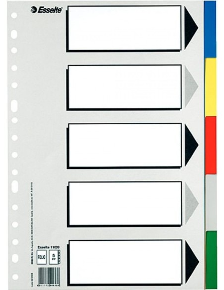 Bolsa separadores a4 multitaladro con 5 pestanas de colores pvc esselte Bolsa separadores a4 multitaladro con 5 pestanas de colores pvc esselte