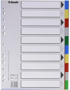 Bolsa separadores a4 multitaladro con 10 pestanas de colores esselte