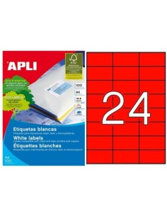 C 100 HOJAS ETIQUETAS COLOR ROJO FT IM 70X37 APLI