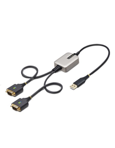 Cable Adaptador USB a 2 Puertos Serie de 60cm - Cable Conversor USB a Serial - Retención COM - FTDI - Protección ESD Nivel 4 - T