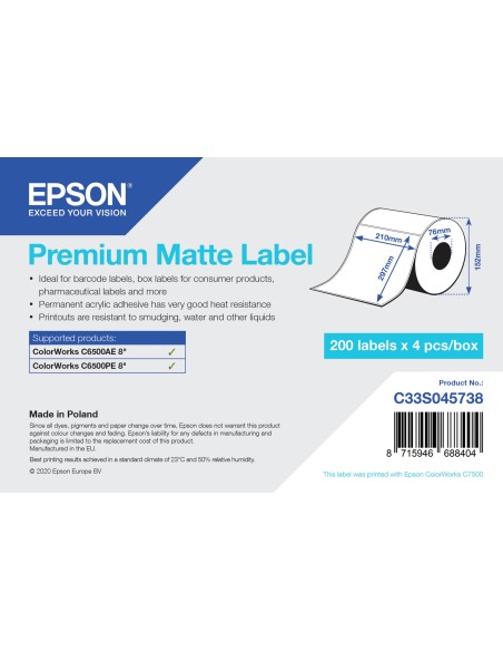 Premium Matte Label - Die Cut Roll: 210mm x 297mm, 200 labels