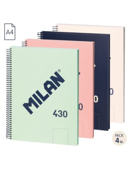 Paq 4 Cuaderno espiral a4 80h 95g microperforado liso serie 1918 colores surtidos Paq 4 Cuaderno espiral a4 80h 95g microperforado liso serie 1918 colores surtidos
