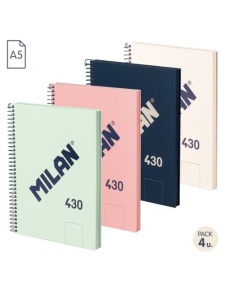 Paq 4 Cuaderno espiral a5 80h 95g microperforado liso serie 1918 colores surtidos Paq 4 Cuaderno espiral a5 80h 95g microperforado liso serie 1918 colores surtidos