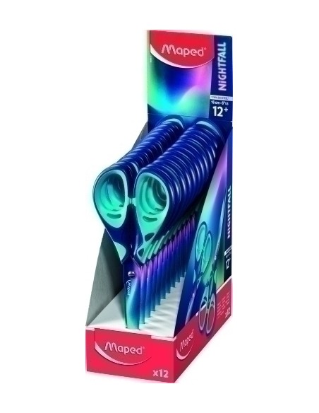 MAPED TIJERAS NIGHTFALL 16CM MULTICOLOR -EXPOSITOR- - Pack de 12 unidades