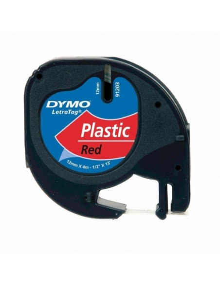 CINTA DYMO LETRATAG PLASTICO NEGRO ROJO 12MMX4M