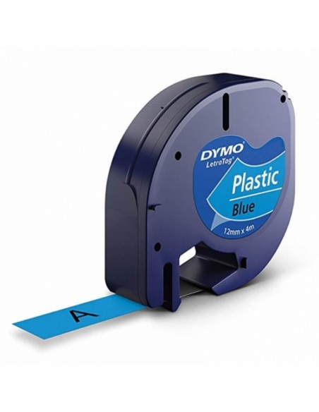 CINTA DYMO LETRATAG PLASTICO NEGRO AZUL 12MMX4M
