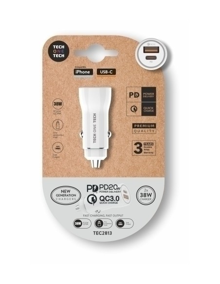 CARGADOR TECHONE DOBLE MECHERO USB-C/A