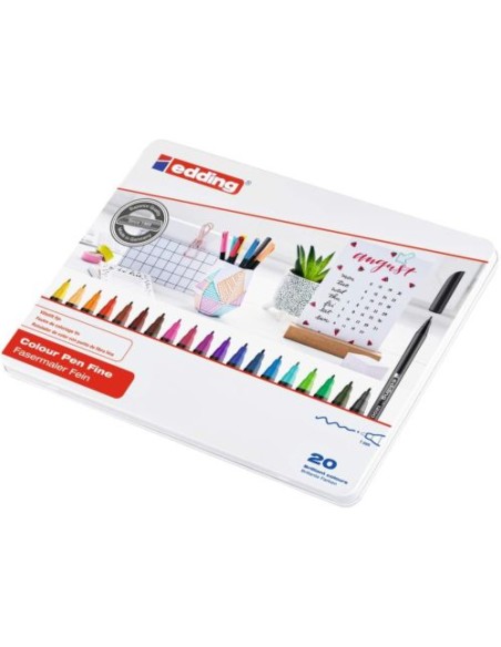 CAJA METALICA 20 ROTULADORES EDDING 1200 COLORES SURTIDOS