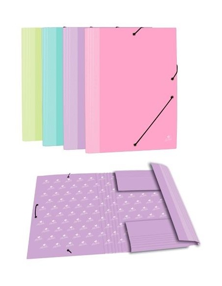 MARIOLA CARPETA CON GOMAS 3 SOLAPAS FOLIO CARTÓN FORRADO PLASTIFICADO MATE SURTIDOS PASTEL