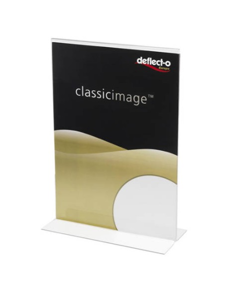 EXPOSITOR DE SOBREMESA EN FORMA T A 2 CARAS POLIESTIRENO A3 VERTICAL DEFLECTO 48001