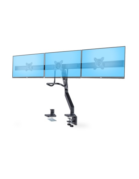 Soporte VESA de Sobremesa para Tres Monitores de 27 Pulgadas - 75x75/100x100 - Brazo de Soporte para 3 Monitores - Grommet o Mor