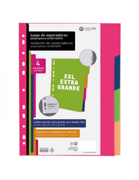 JUEGO SEPARADORES POLIPROPILENO PASTEL EXTRA FUERTE 6 POSICIONES CARCHIVO - Pack de 10 unidades - 49060699