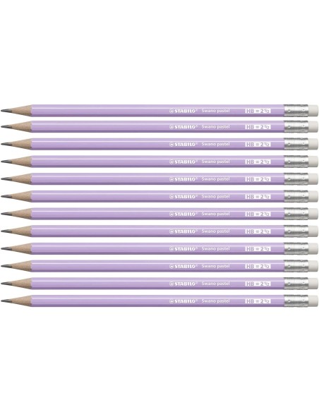 STABILO LAPIZ GRAFITO CON GOMA SWANO PASTEL LILA -12U-