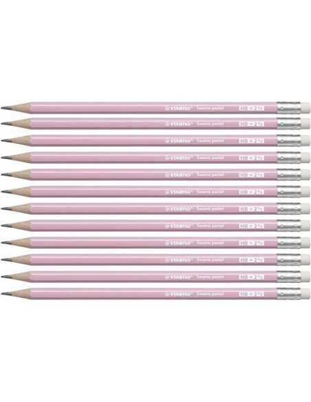 STABILO LAPIZ GRAFITO CON GOMA SWANO PASTEL ROSA -12U-