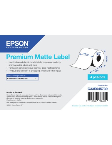 Premium Matte Label - Continuous Roll: 203mm x 60m