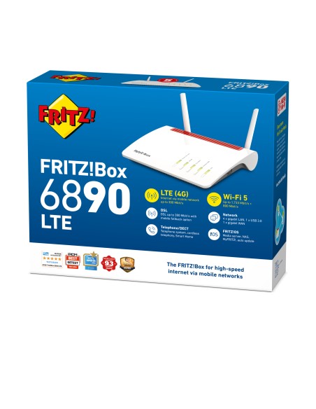 FRITZ!Box 6890 LTE International router inalámbrico Gigabit Ethernet Doble banda (2,4 GHz / 5 GHz) 3G 4G Rojo, Blanco