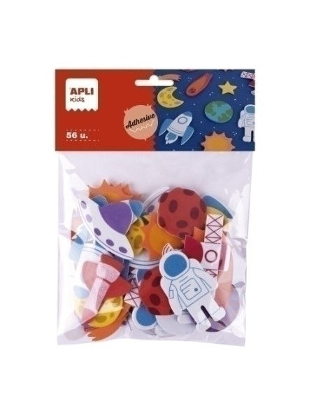 APLI FORMAS DE GOMA EVA ADHESIVA DISEÑO ESPACIO BOLSA DE 56 C/SURTIDOS +4 AÑOS 19372  - Pack de 5 unidades