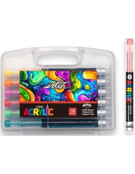 Estuche plastico 12 rotuladores acrilicos real brush colores surtidos