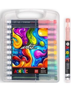 Estuche plastico 24 rotuladores acrilicos real brush colores surtidos