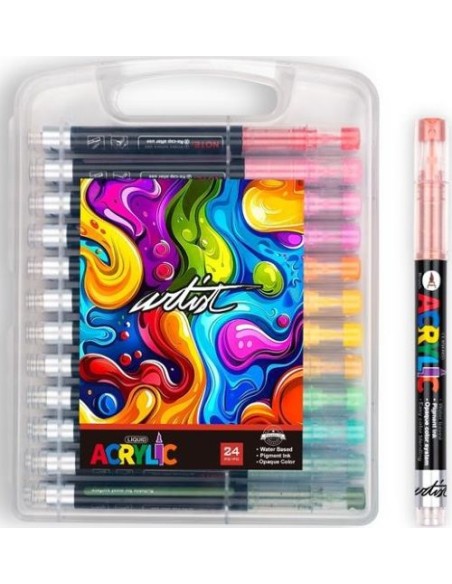Estuche plastico 24 rotuladores acrilicos real brush colores surtidos