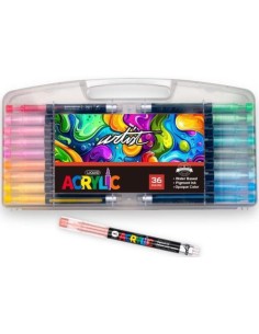 Estuche plastico 36 rotuladores acrilicos real brush colores surtidos