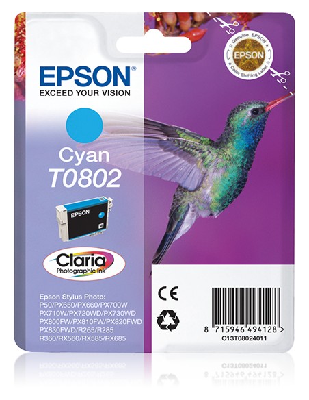 Hummingbird Cartucho T0802 cian (etiqueta RF)