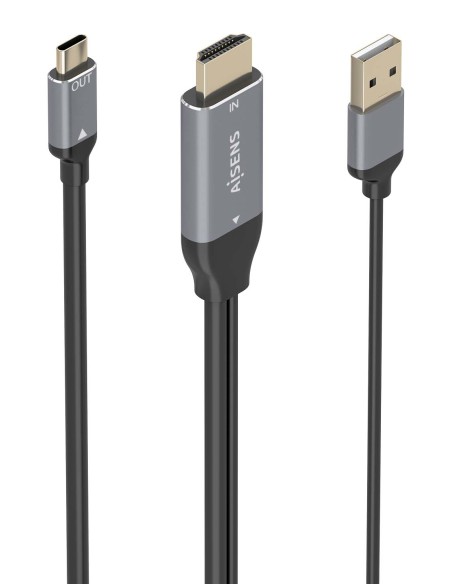 Cable Conversor Aluminio HDMI V2.0 A USB-C 4K@60HZ, HDMI/M+USB-A/M-USB-C/M, Negro, 1.8m