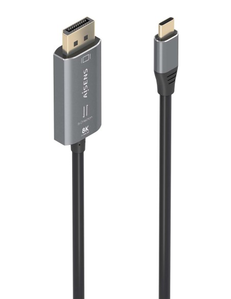 Cable Conversor Aluminio Bidireccional USB-C A DisplayPort 8K@60Hz, USB-C/M-DP/M, Negro, 1.8m