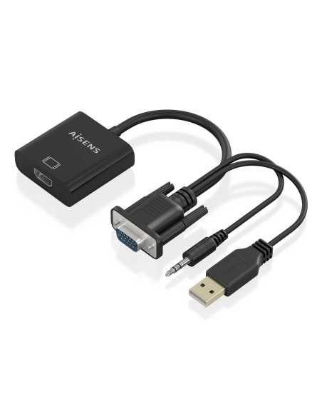 Cable conversor SVGA+Audio a HDMI, SVGA/M+Jack 3.5/M+USB-A/M-HDMI A/H, Negro, 20cm
