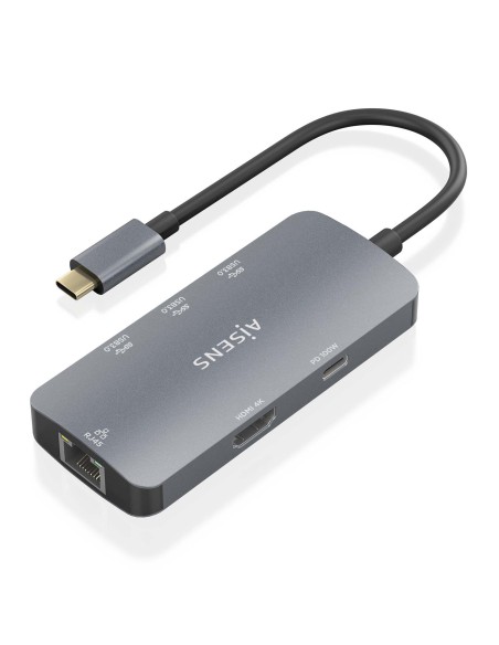 USB-C Dock 6 En 1, USB-C a 1xHDMI, 1xRJ45, 3xUSB-A, 1xUSB-C PD, Gris, 15cm