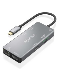 USB-C Dock 9 En 1, USB-C a 2xHDMI, 1xRJ45, 2xUSB-A USB3.0, 1xUSB-A USB2.0, 1xUSB-C PD, 1xSD, 1xMicro SD, Gris, 15cm