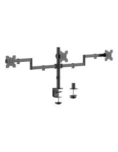 Soporte de mesa eco giratorio e inclinable para 3 monitores 10kg (3 Pivotes, 2 Brazos) de 13-27, Negro