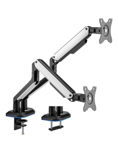 Soporte De Mesa RGB Gaming Contrapeso Giratorio E Inclinable Para Monitor/TV 9kg (3 Pivotes, 2 Brazos) De 17-32, Negro-Blanco