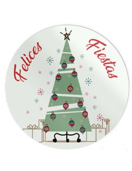 ROLLO 250 ETIQUETAS REDONDA FELICES FIESTAS NAVIDAD