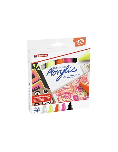 5000 Acrylic Marker Broad marcador permanente Punta de cincel Negro, Naranja, Rosa, Blanco, Amarillo 5 pieza(s)