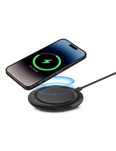 Base de carga inalámbrica Fast Charge 15 W, Para smartphones y auriculares Qi, Carga rápida, Cable USB-C a USB-C, Negro