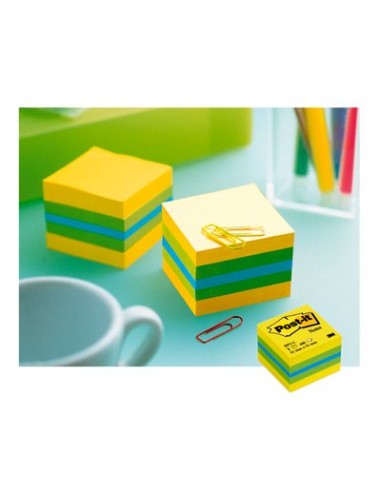 Post-it 2051L nota autoadhesiva Plaza Azul, Verde, Turquesa, Amarillo 400 hojas Autoadhesivo