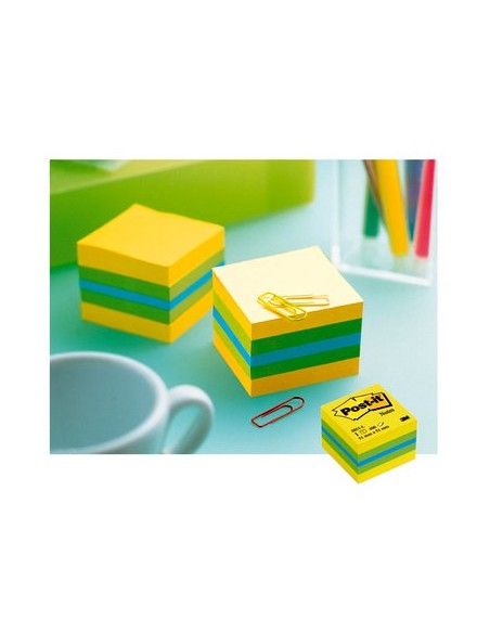 Post-it 2051L nota autoadhesiva Plaza Azul, Verde, Turquesa, Amarillo 400 hojas Autoadhesivo
