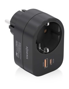 Regleta De Pared Multifuncion Con 1 Toma + 1xUSB-C 20W PD3.0, 1xUSB-A 20W QC3.0, Negro