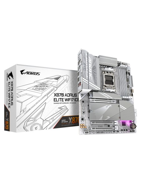 X870 AORUS ELITE WIFI7 ICE Placa Base - Compatible con CPUs AMD Ryzen 9000, 16+2+2 fases VRM digital, hasta 8000MHz DDR5 (OC), 3