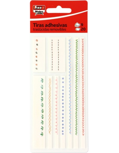 BLISTER 9 TIRAS ADHESIVAS TRANSLUCIDAS VARIOS TAMANOS SURTI