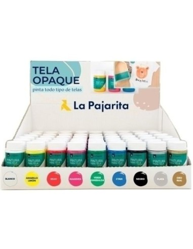 Expositor 54 pintura para tela opaca la pajarita 35ml con 9 colores