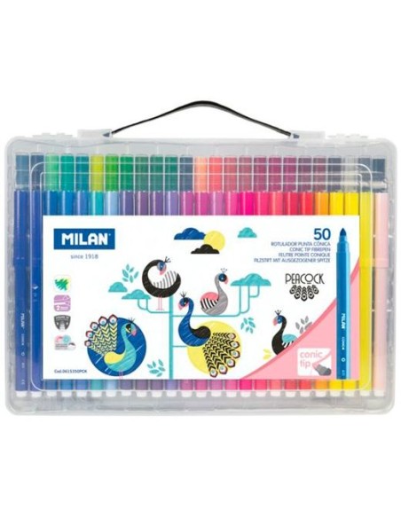 MILAN ROTULADORES PUNTA CÓNICA EDICIÓN PEACOCK -MALETÍN DE 50U-