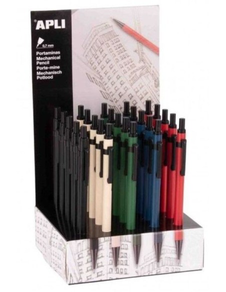 Exp 25 portaminas metalicos hexagonales 07mm colores surtidos