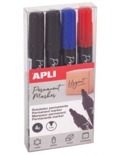 Estuche 4 rotulador permanente apli punta redonda 3 mm colores 2 negros 1 azul 1 rojo