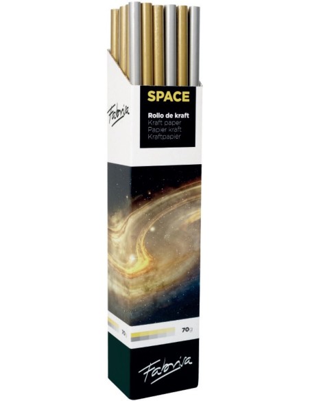 EXP 30 rollos papel kraft SPACE verjurado 1x3M colores oro y plata