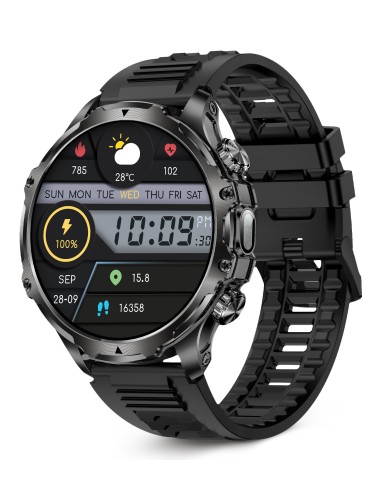 Smartwatch KISX Venture, Pantalla XXL TFT 1,85", Aut. 10 días, Modos deporte y salud, Llamadas, Asistentes de voz, IP68, Negro