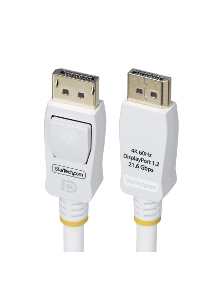 Cable DisplayPort 1.2 Certificado VESA Blanco de 1,8m - Cable DP 1.2 para Monitor - 4K 60Hz - 21,6Gbps - con Pestillo - Macho a 