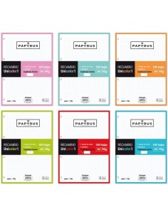 PAPYRUS RECAMBIO UNICLASIC 4 TALADROS A4 90GR 100H CUADRÍCULA 5MM C/M 1 BANDA VERDE 53392221 Pack 24 Unidades