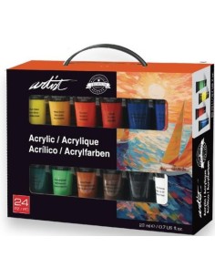 Maletin de carton 24 botes pintura acrilica 22ml artist colores surtidos